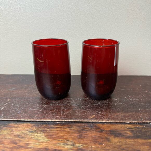 Vintage Royal Cranberry Ruby Red Set of 2 Tumbler Glasses 8 Oz Retro Drinkware - Picture 2 of 8